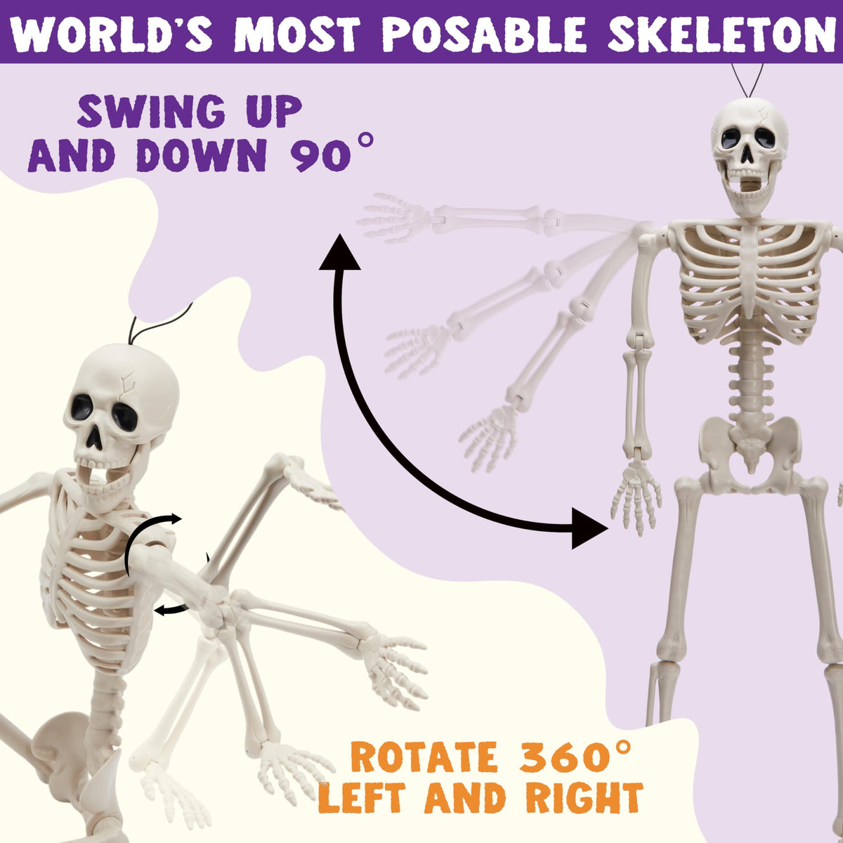 Joyfy 5 Pcs Halloween Skeleton Decorations,16 inch Full Body Poseable Skeleton with Movable Joints for Halloween Indoor Outdoor Party,Graveyard,Haunted House Accessories,White