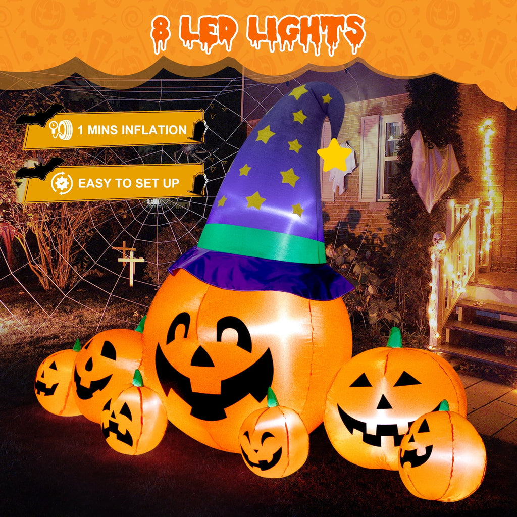 Yexmas 8.7ft Halloween Inflatables Pumpkins 7 Blow Up Decor with Witches Hat, Built-in LED Lights for Halloween Party, Yard, Garden, Lawn