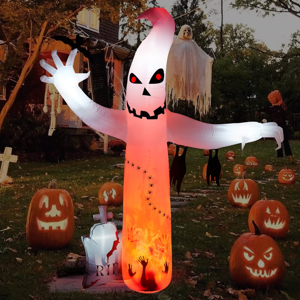 5.7FT Inflatable Halloween Inflatable Crawling Green Ghost with Tombstone Built-in LED Lights Inflatable LED Lights Blow Up Yard Decoration
