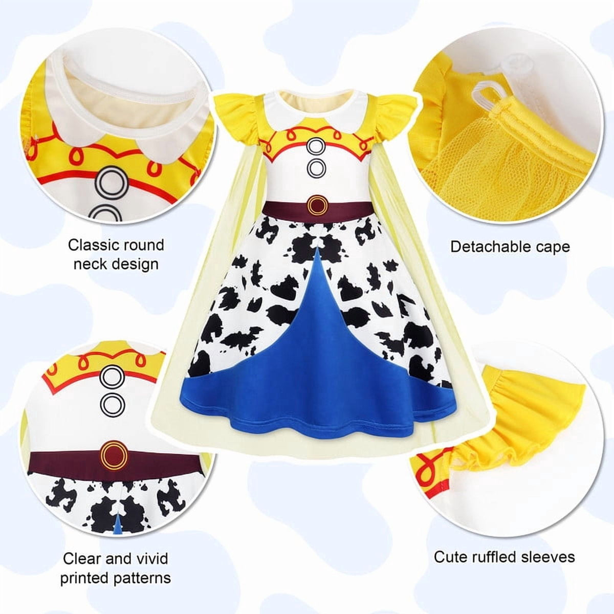 Benylion Girls Ice Princess Dress Halloween Cosplay Costumes With Tulle Cape Kids Birthday Party Dress up Outfit for 7-8 Years
