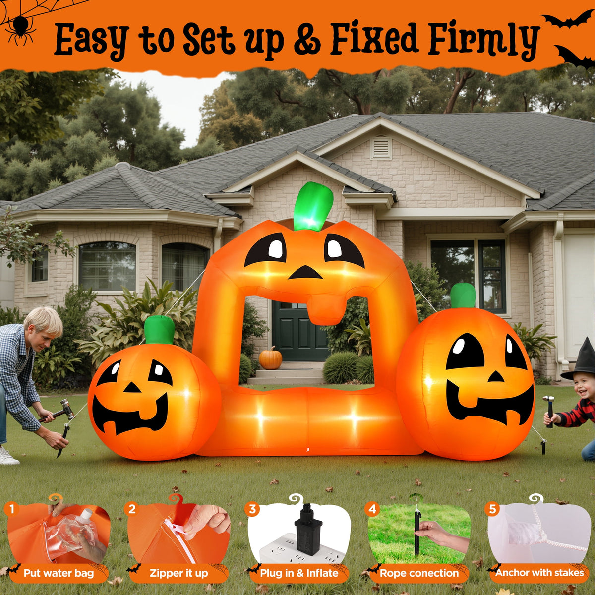Firstness 8.5FT Halloween Inflatable,Pumpkin Photo with Lights for Party Yard Decorations