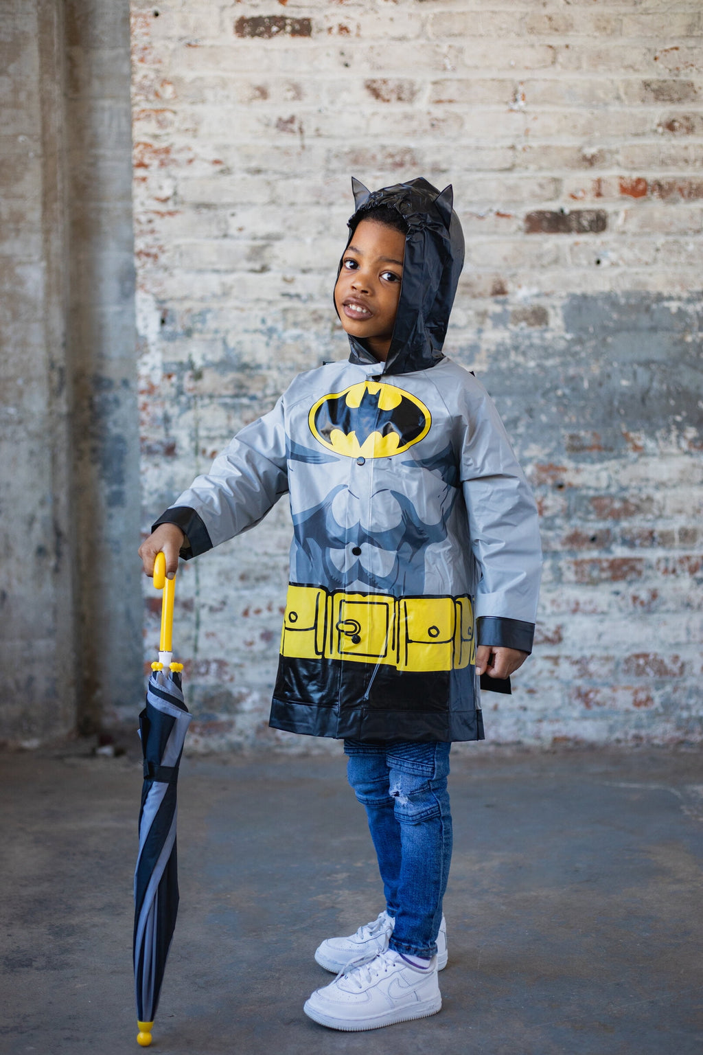 DC Comics Justice League Batman Little Boys Costume Waterproof Rain Jacket Cape and Umbrella 3 Piece Outfit Set Toddler to Little Kid