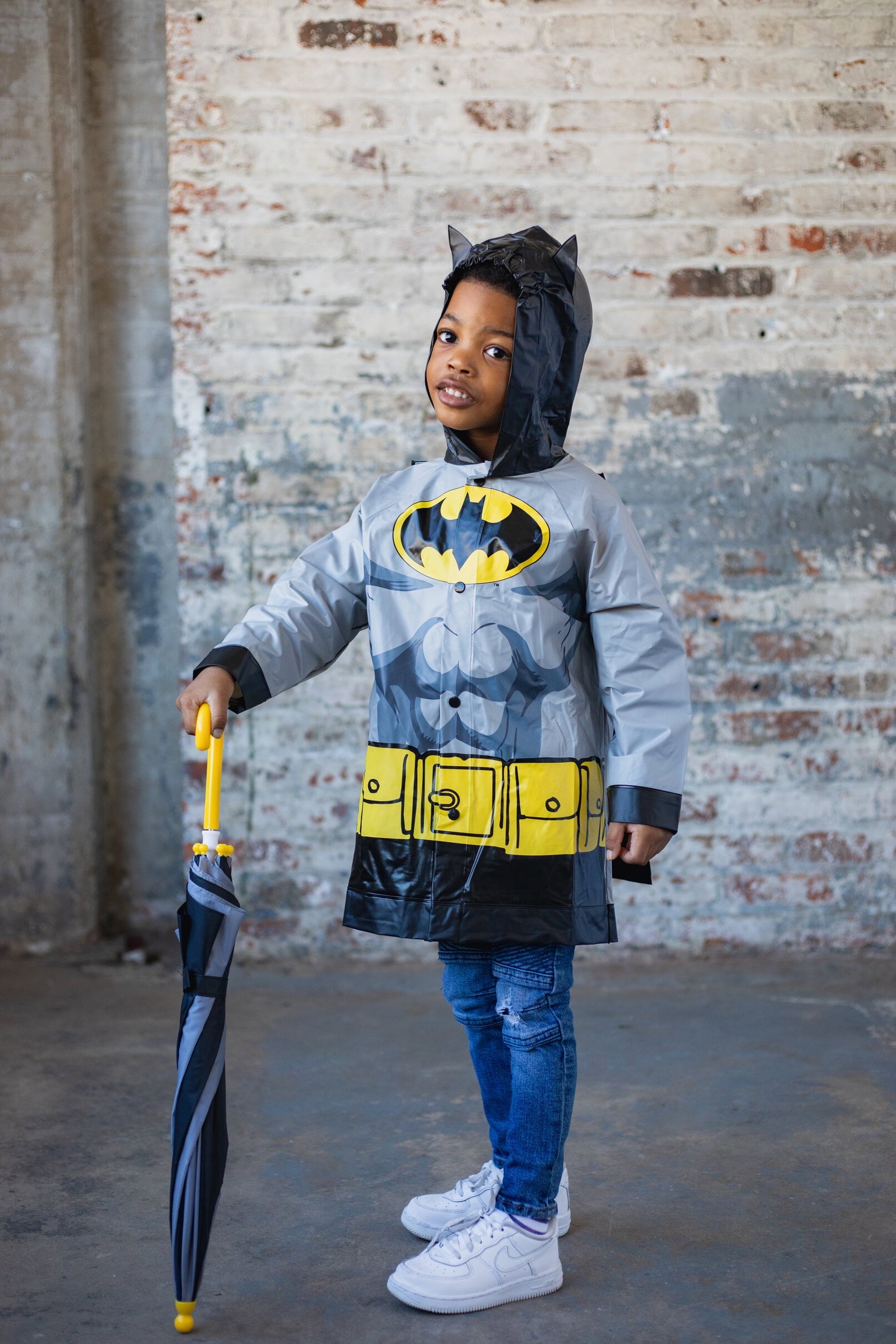 DC Comics Justice League Batman Little Boys Costume Waterproof Rain Jacket Cape and Umbrella 3 Piece Outfit Set Toddler to Little Kid