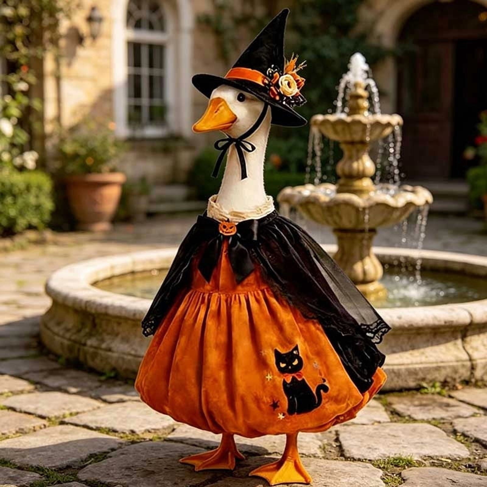 Thanksgiving Harvest Outfit for 23" Porch Goose, Goose Fall Theme Dress in White&Orange with Headwear Fall Harvest Decor for 23" Goose Outdoor Patio Yard Lawn Decoration