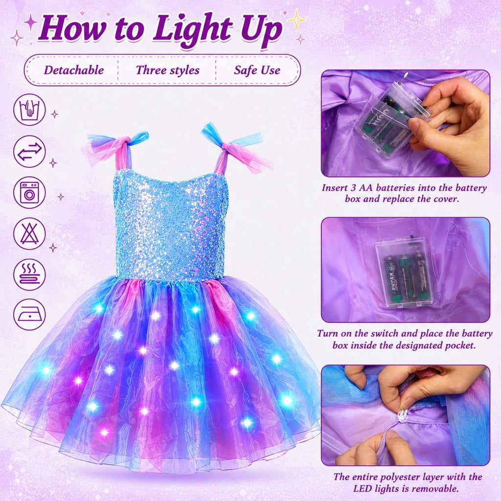 WonderStone Princess Dress for Girls, Fairy Costume Dress-Up with Luxury Accessories, Purple Tutu Outfit for Birthday Parties, Kids & Toddlers Ages 5-6
