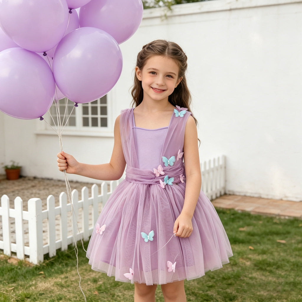 CZKHPTY Girls 3D Butterfly Fairy Tutu Dress, Whimsical Garden Princess Pretend Play Fancy Outfit, Sizes 7-8Y
