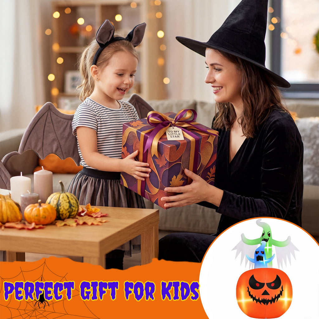 Firstness 6ft Tall Halloween Inflatable,Ghosts Pumpkin with Colorful Flashing Lights,Blow ups Halloween Outdoor Decorations