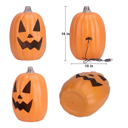 16in Pre-lit Halloween Pumpkin Jack O' Lantern with Bulbs for Porch, Front Door, Fireplace, Outdoor Decor
