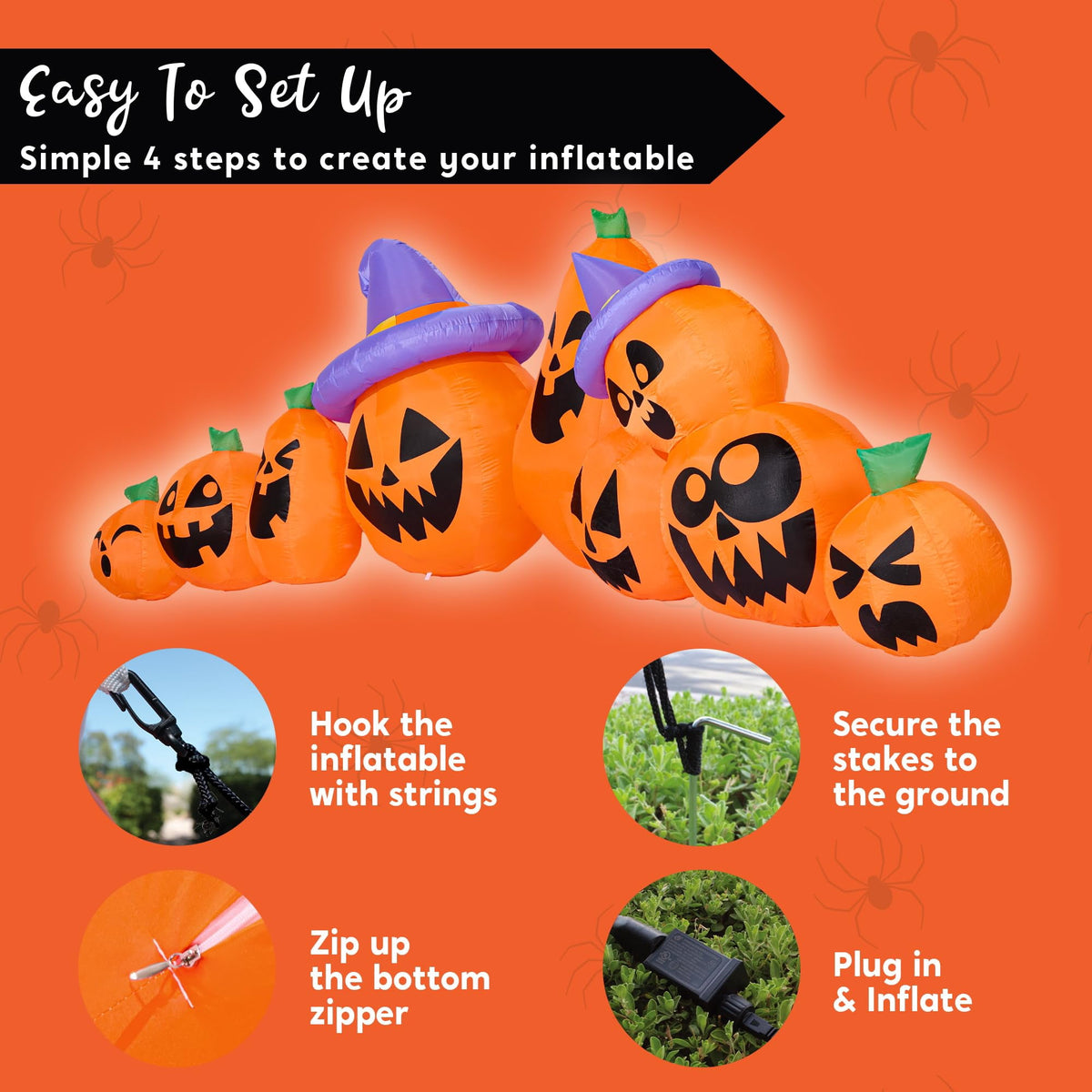 Joyfy 7 ft Halloween Inflatable Long Pumpkin with Witch's Cat Decorations Inflatables with Build-in LEDs,Halloween Decor Outdoor Blow Up Yard Decorations