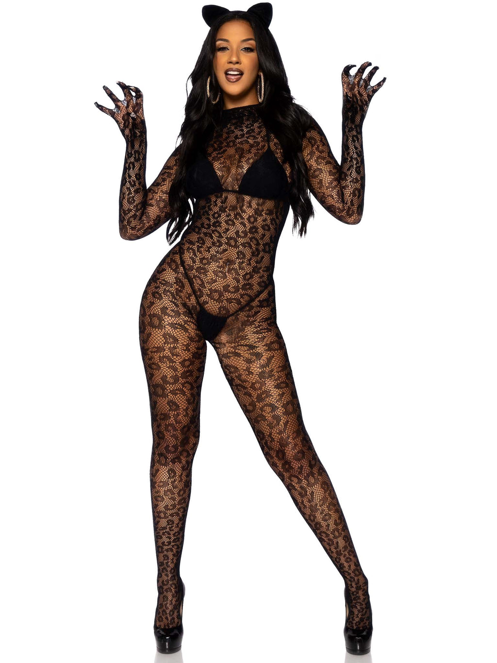 Morris Costumes - Women's Black Leopard Catsuit Costume - One Size