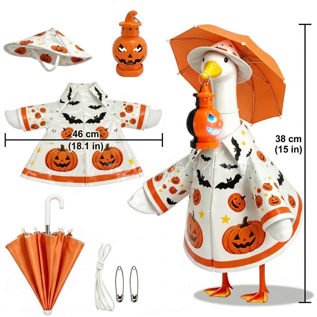 Bat Witch Hat Spiderweb Halloween Goose Clothes Fit 17/23In Cement Plastic Lawn Goose, Stylish Full Set for Outdoor Yard Patio Garden Seasonal Halloween Home Ornamental Arrangement