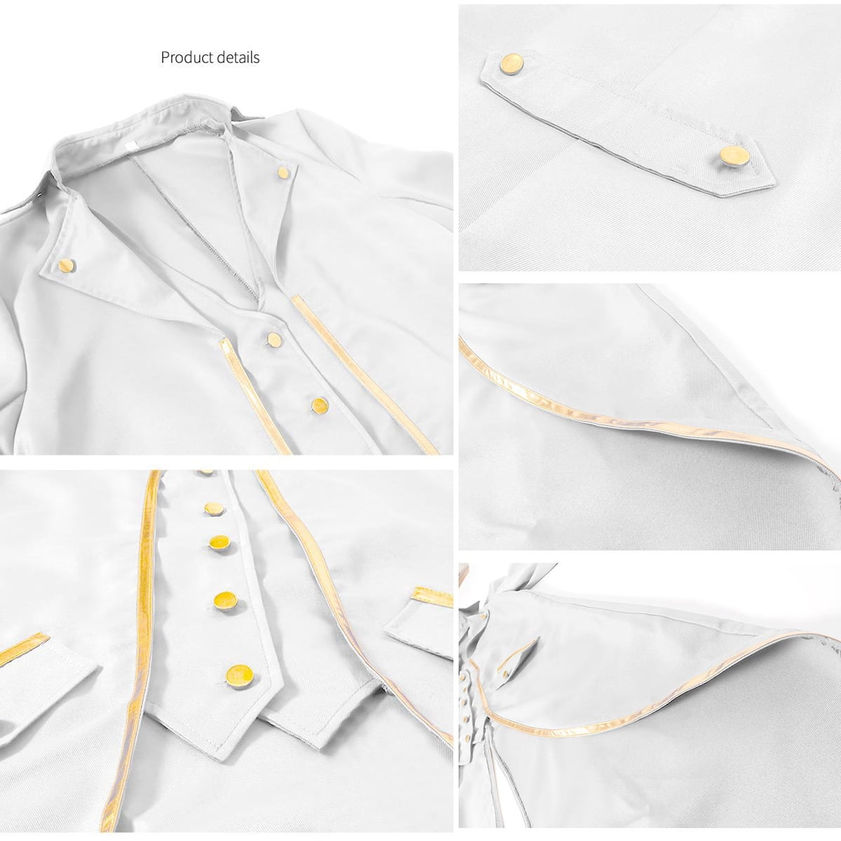 IBTOM CASTLE Men's Steampunk Vintage Tailcoat Jacket Gothic Medieval Victorian Frock Button Down Swallow Coat Uniform L Blue & Gold