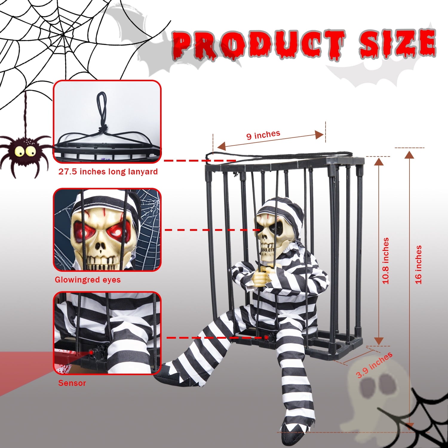 Magotan Screaming Animated Halloween Decorations, Outdoor Indoor Hanging Spooky Halloween Decoration, Scary Ghost Cage with Motion Sensor