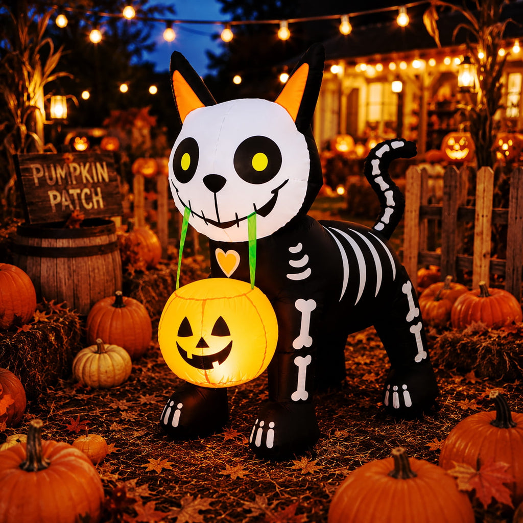 Toiyjofe 5.5 ft Halloween Inflatable Ghost with Pumpkin, LED Lighted Cute Halloween Yard Decoration for Porch, Lawn, Walkway & Party