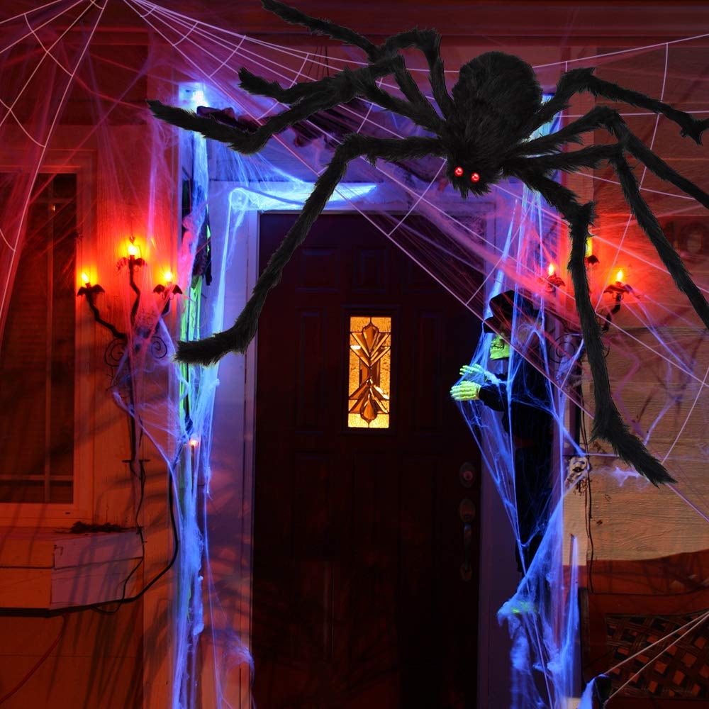 PayUSD Halloween Decoration, 275" Halloween Spider Web + 59" Giant Spider Fake Spider and 20 Pcs Little Spider Halloween Decor for Indoor Outdoor Yard Home Costumes Party Haunted House Decor