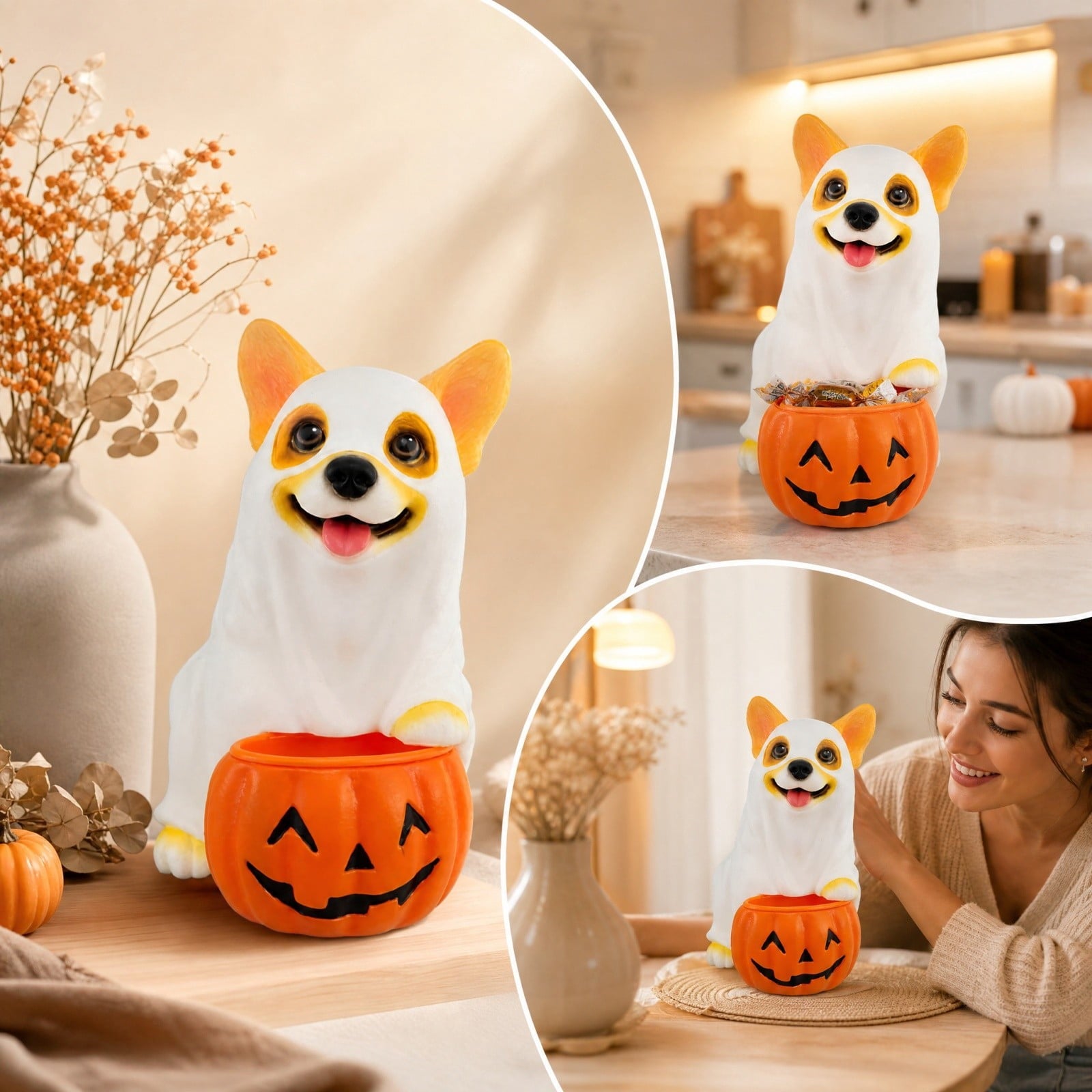 Clearance! Christmas Golden Retriever Statue with LED Lights, Cute Dog Holding Puppy Figurine, Christmas Decoration Indoor Outdoor, Gift for Kiddo Adults
