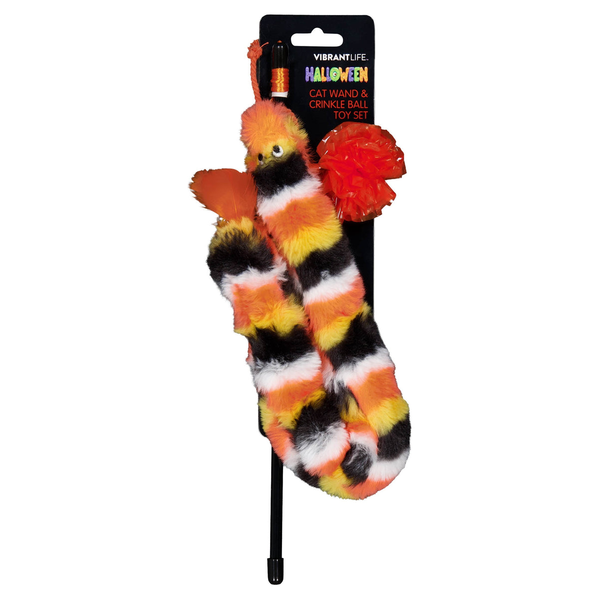 Vibrant Life Halloween Teaser Wand and Crinkle Ball Cat Toy Set, Orange and Black