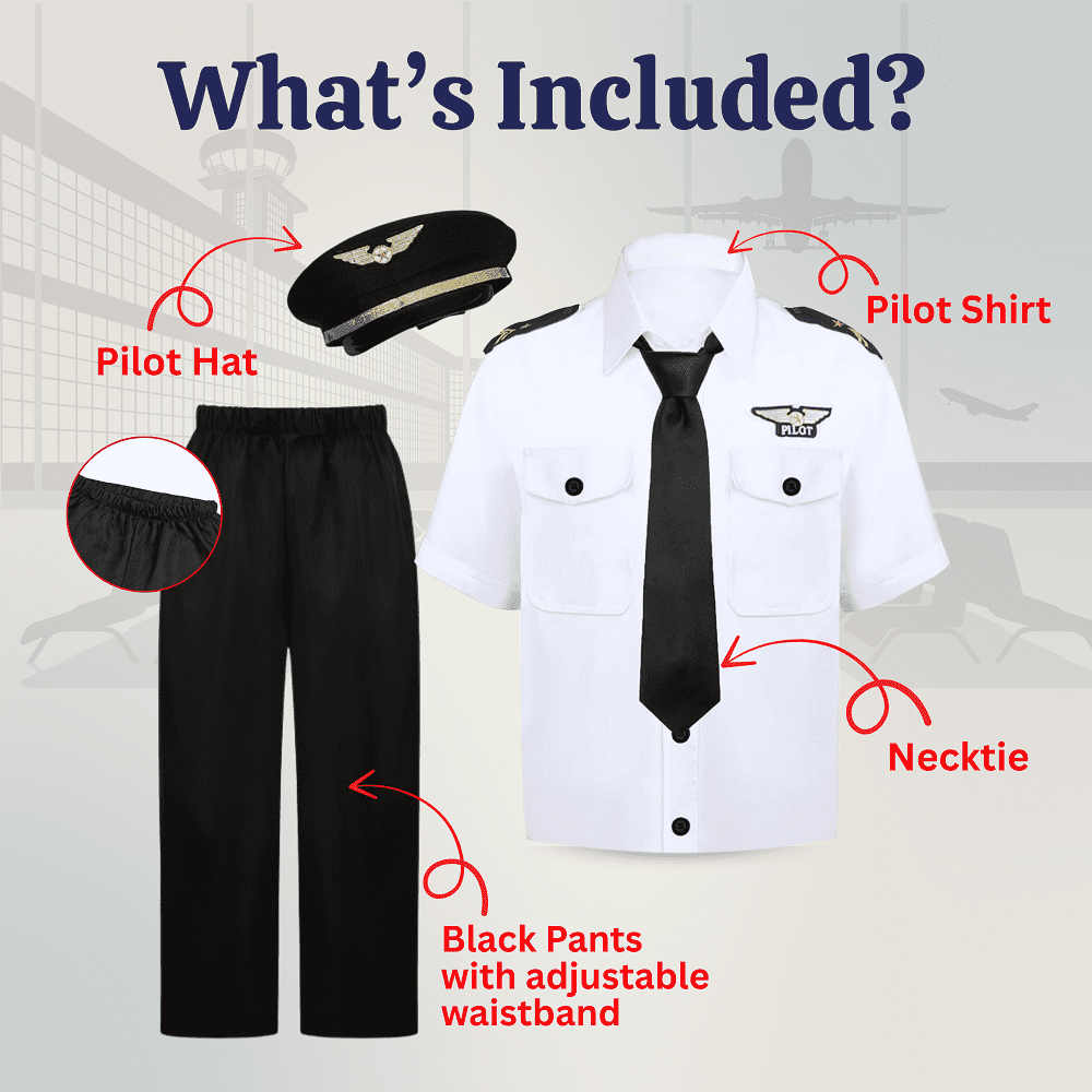 Dress-Up-America Pilot Costume for Adults - Pilot Uniform for Men - Halloween Airline Captain Costume Set (Small)