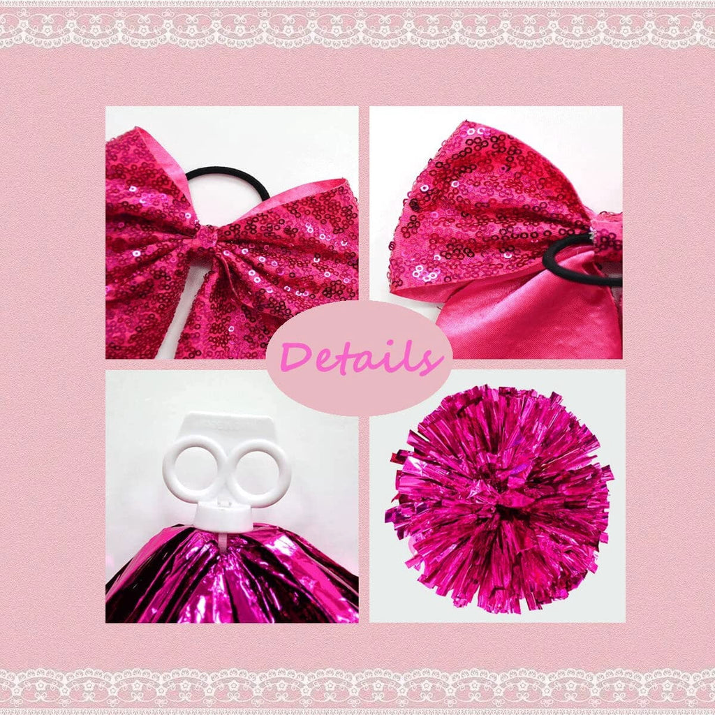 Girls Cheerleader Dress Up Outfit Skirt Set with Hair Bow & Pom Poms Monster Cosplay