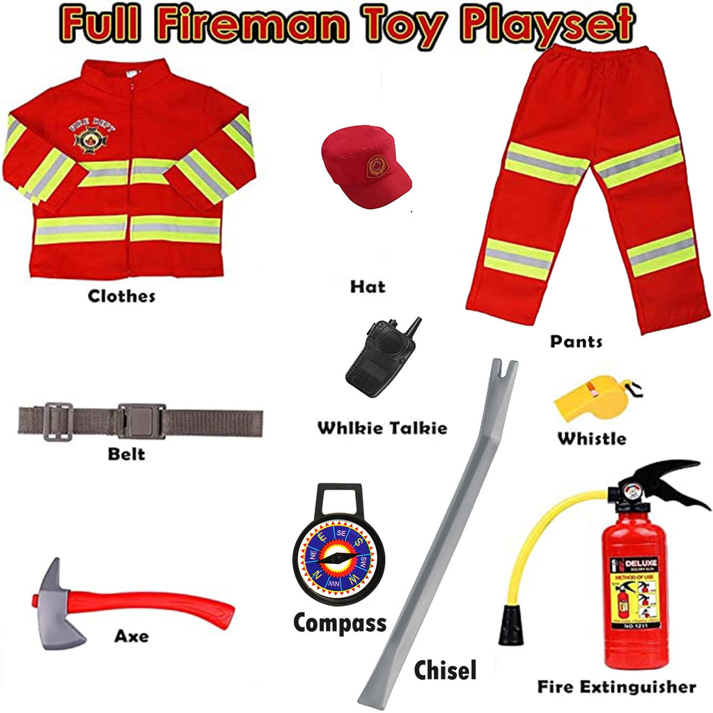 Fire Chief Costume Firefighter Role Play Fireman Dress-up Set for Kids 3-6 Years Toddler Best Gift Birthday Christmas Present(10 pcs)