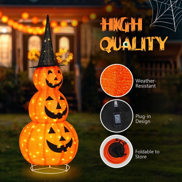 5FT Lighted Pop-Up Pumpkin Halloween Decor with 100 LED Lights for Outdoor Lawn Yard Garden