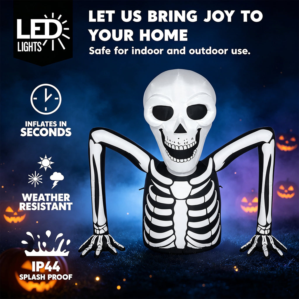 Joyfy 5.5ft Halloween Inflatables Long Light Up Skeleton Ground Breaker Halloween Inflatables Outdoor Decorations,Blow up Halloween Yard Decorations