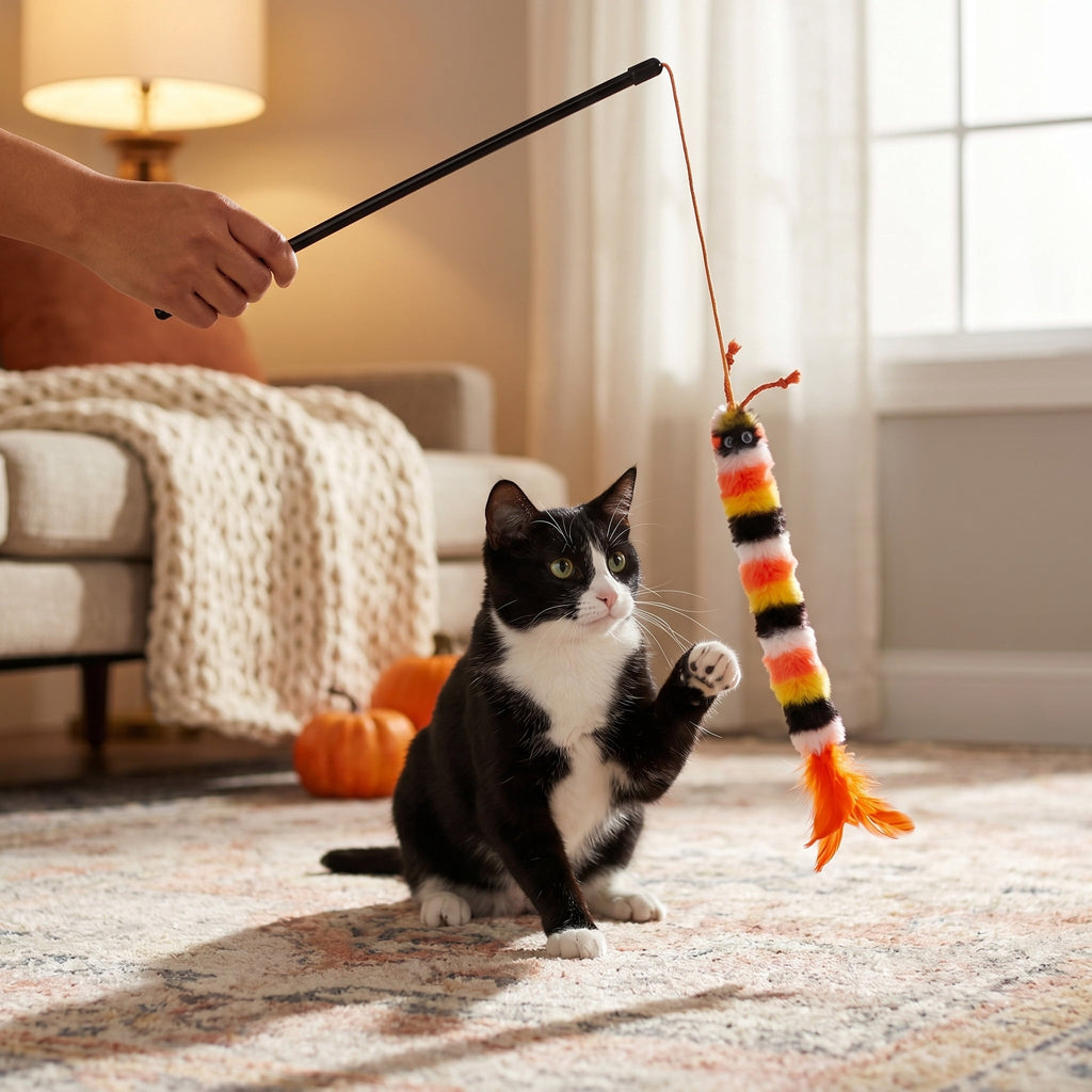 Vibrant Life Halloween Teaser Wand and Crinkle Ball Cat Toy Set, Orange and Black