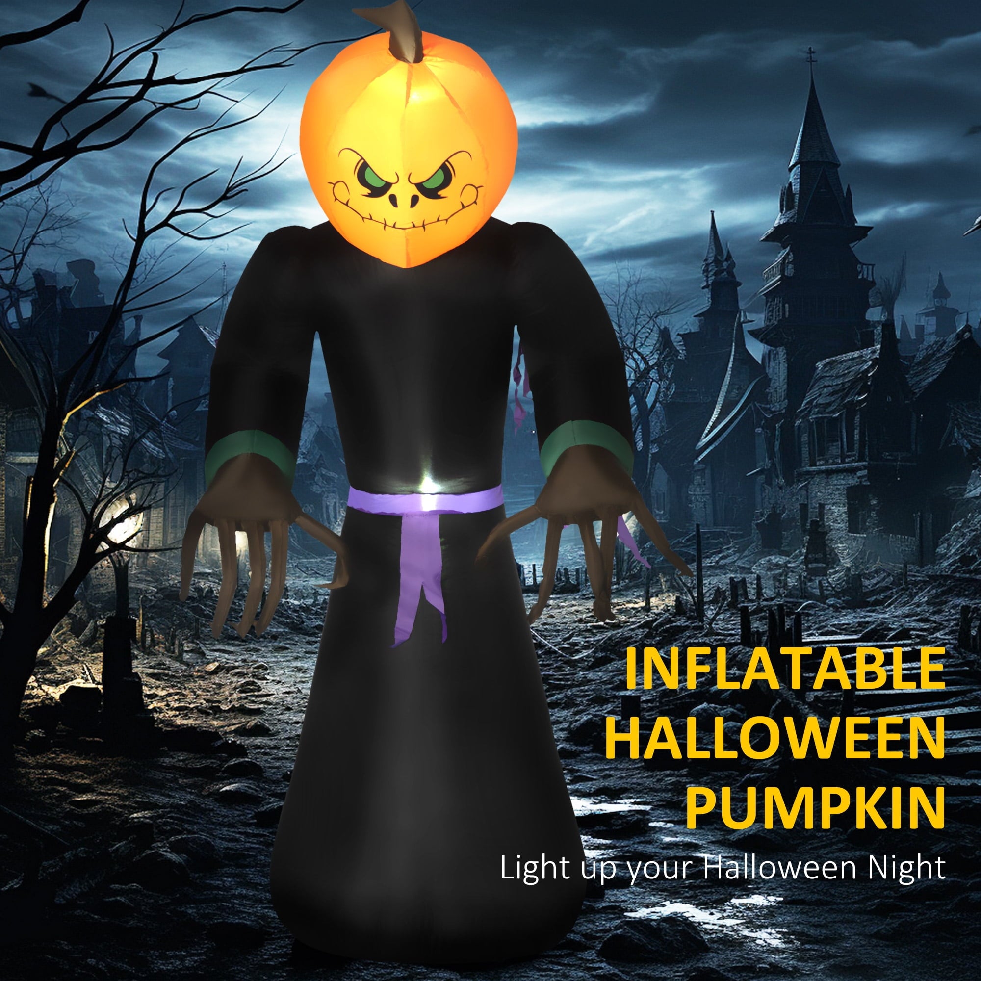 HOMCOM Inflatable Ghost with Pumpkin, Halloween Outdoor LED Lighted Yard Decoration, Waterproof