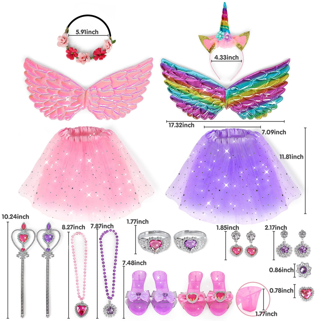 Princess Dress Up Toddler Girl Toys, Dress Up for Girls 3 4 5 6 Year Old, Princess Toys for Toddler, Upgraded with 3 Sets, Include Jewelry, Crown, Shoes, Princess Wand...Birthday Gift