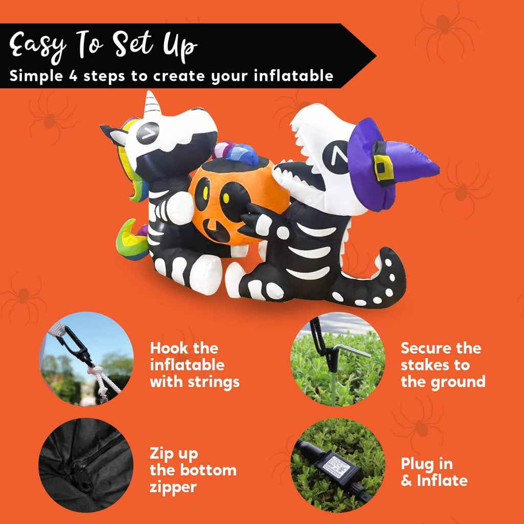 Joyfy 8 FT Halloween Inflatable Skeleton Dinosaur with Build-in LEDs Pumpkin Decorations,Halloween Outdoor Decorations Blow up Yard Decorations