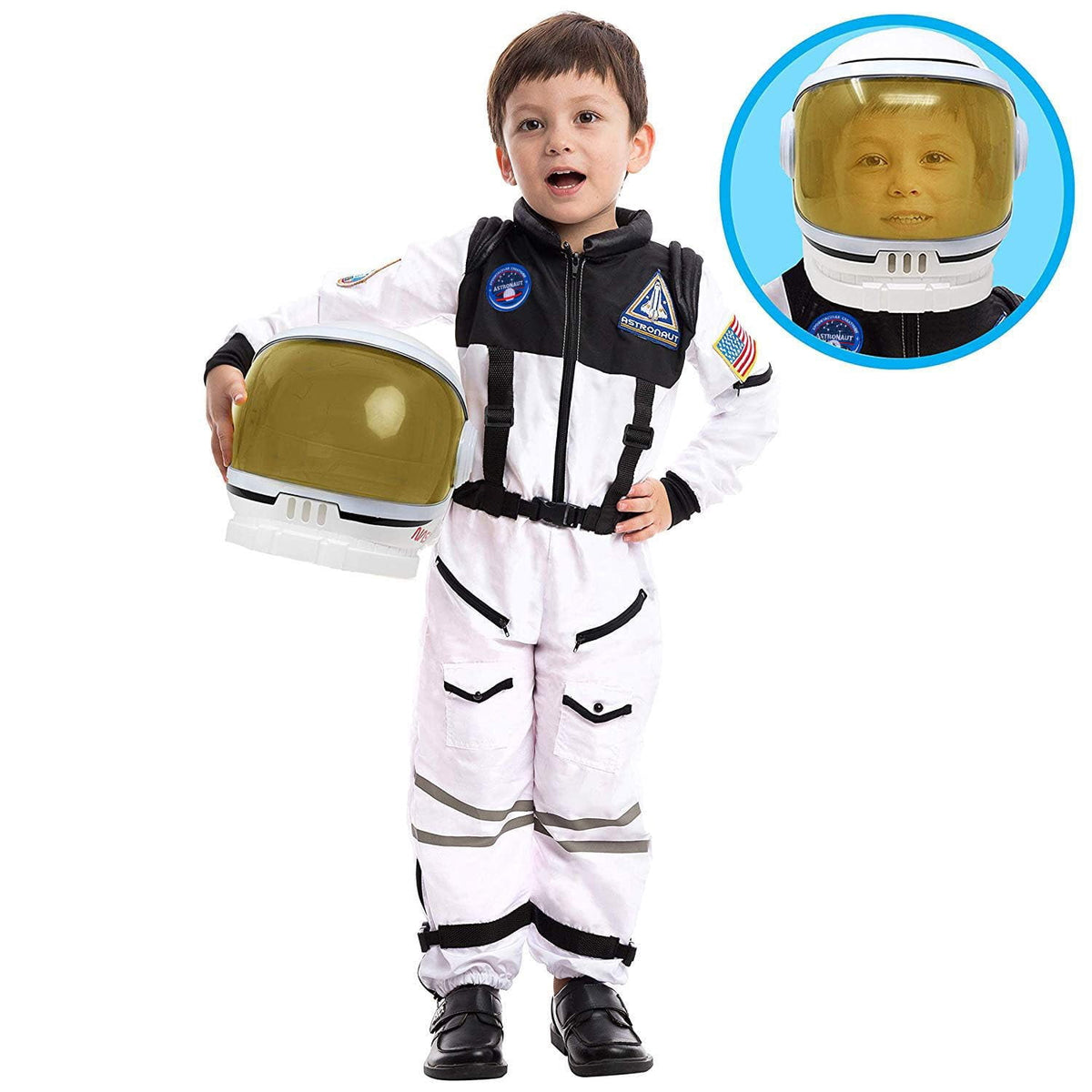 Joyfy Astronaut Costume with Helmet for Kids Toddler Boys Halloween Dress Up Party and Roly Play Cosplay 3-14 Years