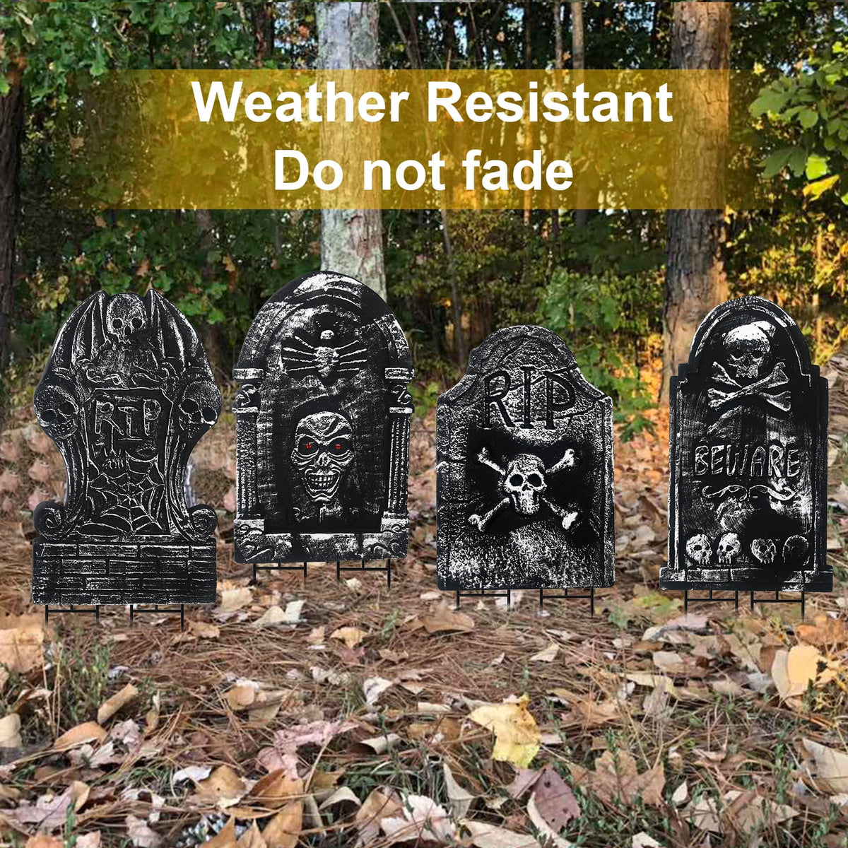 Gamexcel 3-Pack Large 17" Halloween Foam RIP Tombstones with Stakes - Graveyard Lawn Decorations for Spooky Haunted House Decor