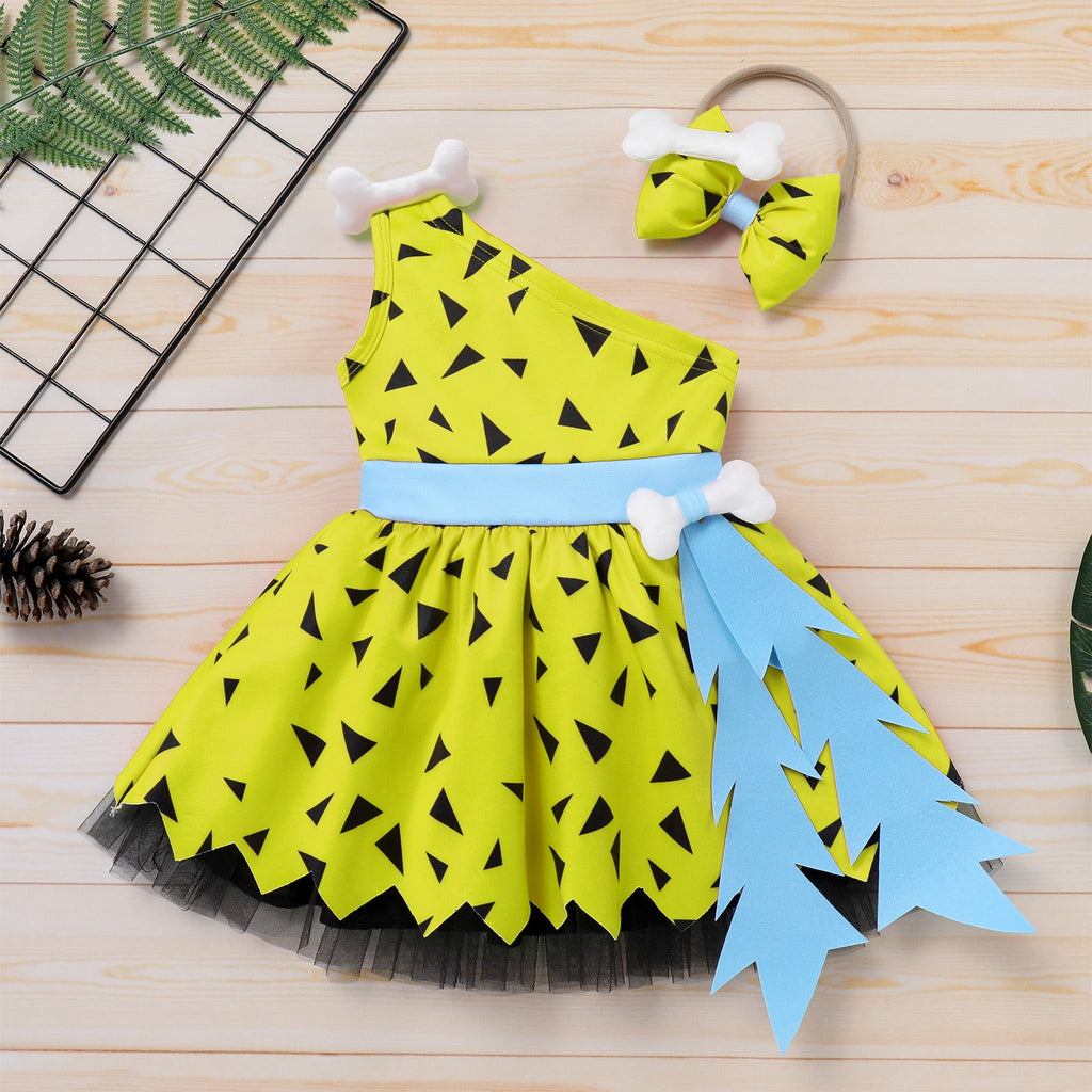 Kids Baby Bam Bam Costume Flintstone Costume Caveman Cavegirl Historical Stone Age Themed Birthday Outfit for Girls Boys Halloween Cosplay Dress Up Photo Shoot 2-3 Years Girl - Orange