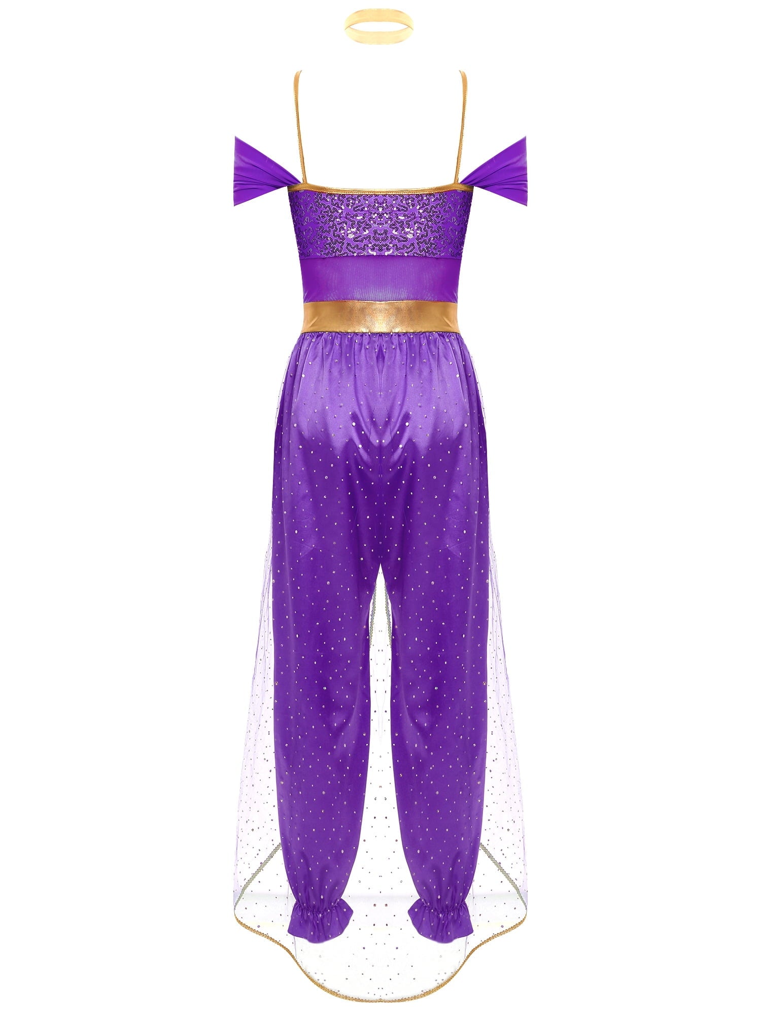YiZYiF Women's Arabian Princess Dance Costume Halloween Party Fancy Dress Shiny Belly Dance Jumpsuit Turquoise B M
