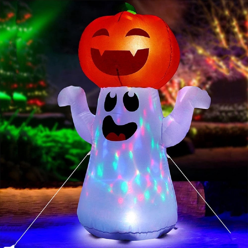 5FT Halloween Inflatable Pumpkin with 360° Rotating LED Lights, Outdoor/Indoor Decor