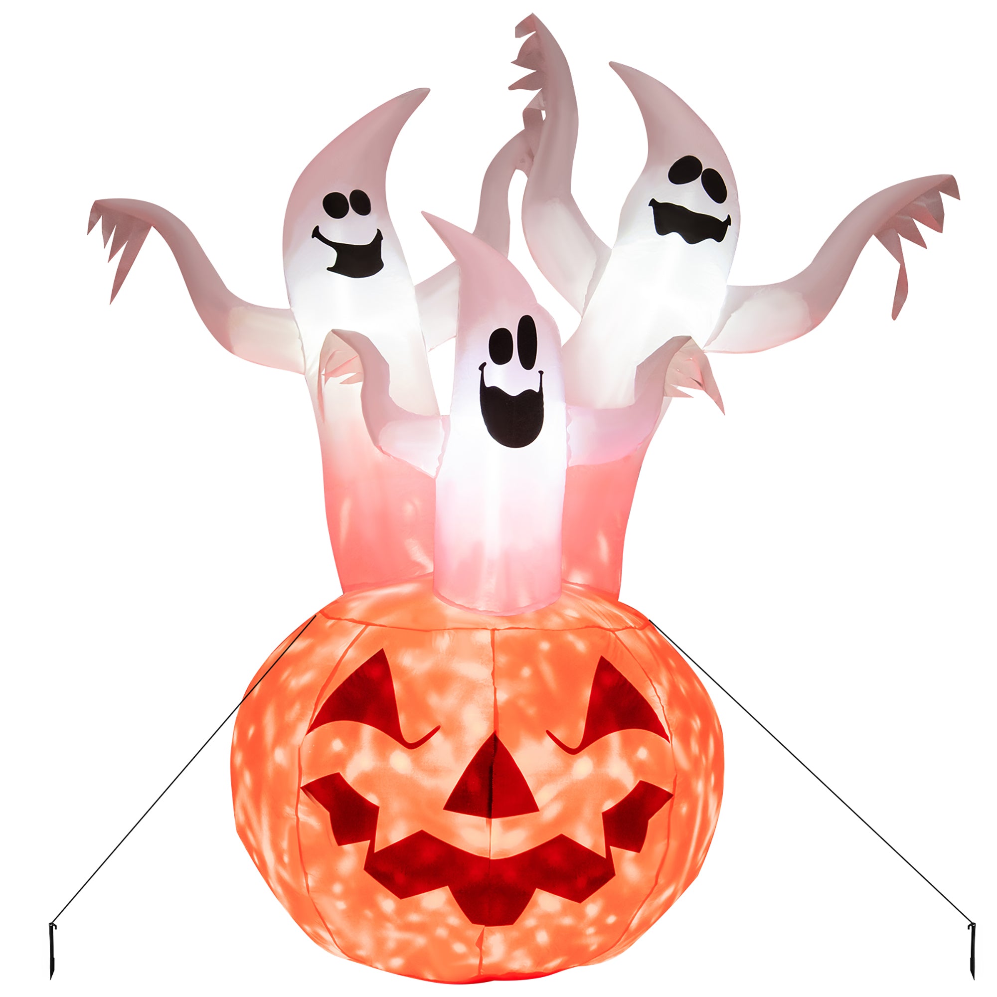 Costway 6 FT Inflatable Halloween Tree White Ghosts with Pumpkin Decor w/ Rotating Lamp