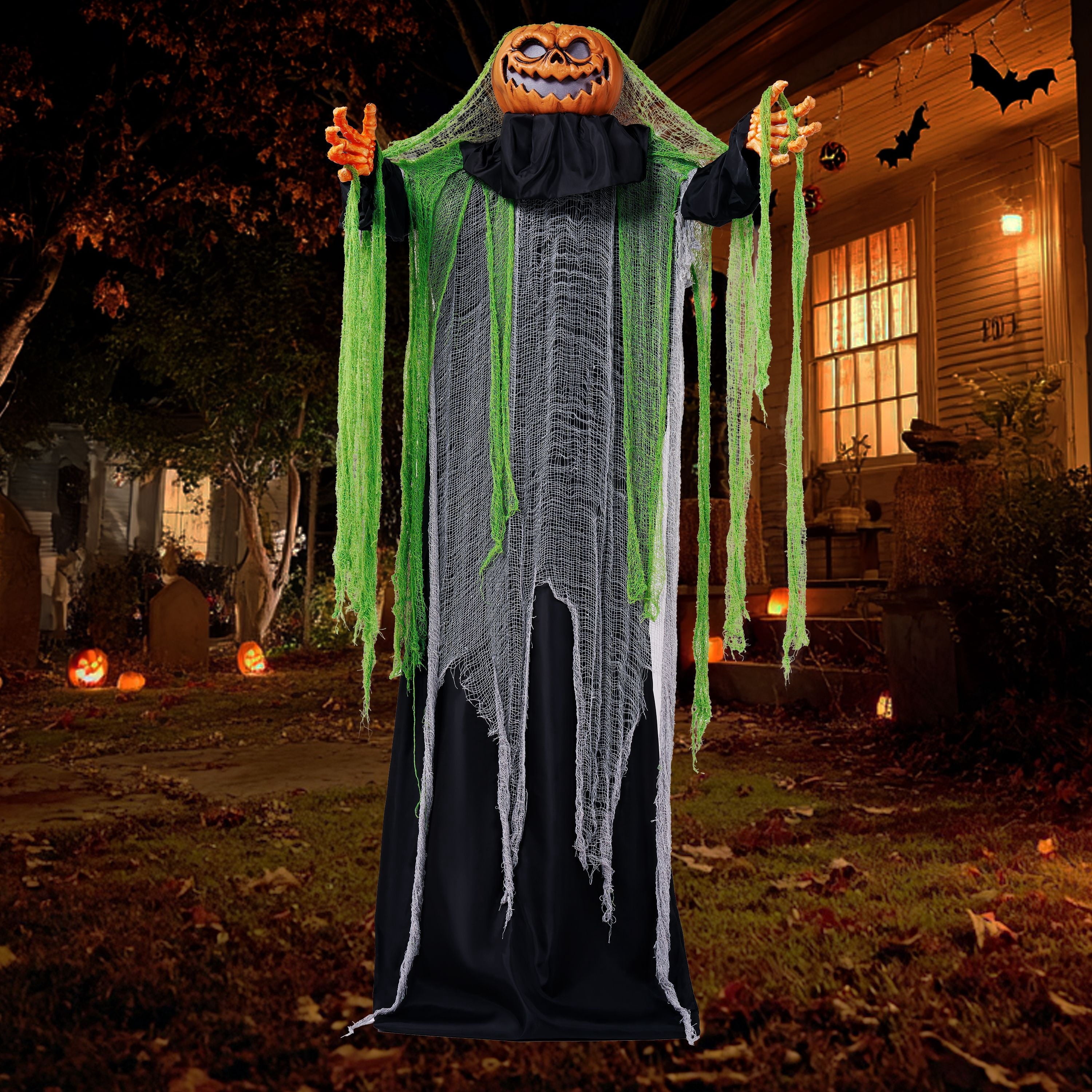 Joyfy 7.8 Ft(93.6 in) Halloween Grim Reaper Decorations Outdoor, Rotatable Flying Scream Scarecrow Skeleton Ghosts Decor for Graveyard Haunted House Props, Garden, Porch, Yard Lawn