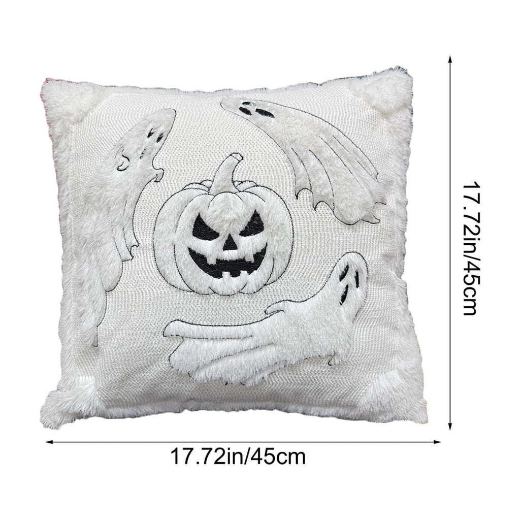 Yeciiwht Halloween Throw Pillow Cover – 18*18inch Embroidered Linen Cushion Case with Ghost, Mummy & Bat Designs, Invisible Zipper, Machine Washable