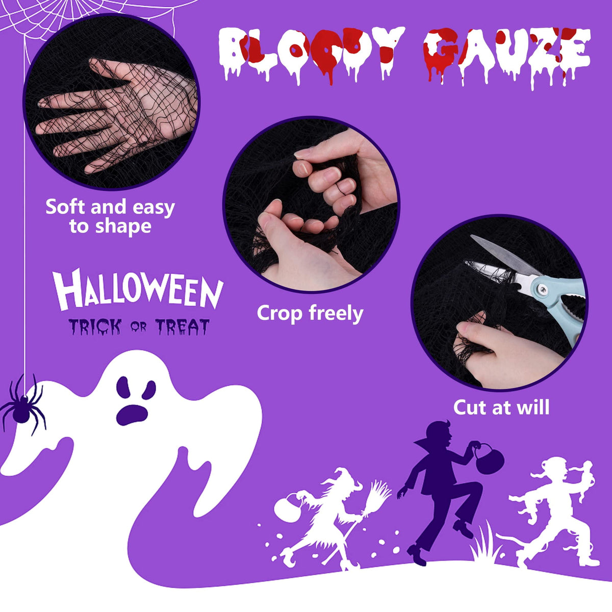 EBaokuup 500 x 39 Inch Black Halloween Creepy Cloth, Gauze Fabric Decoration for Haunted House
