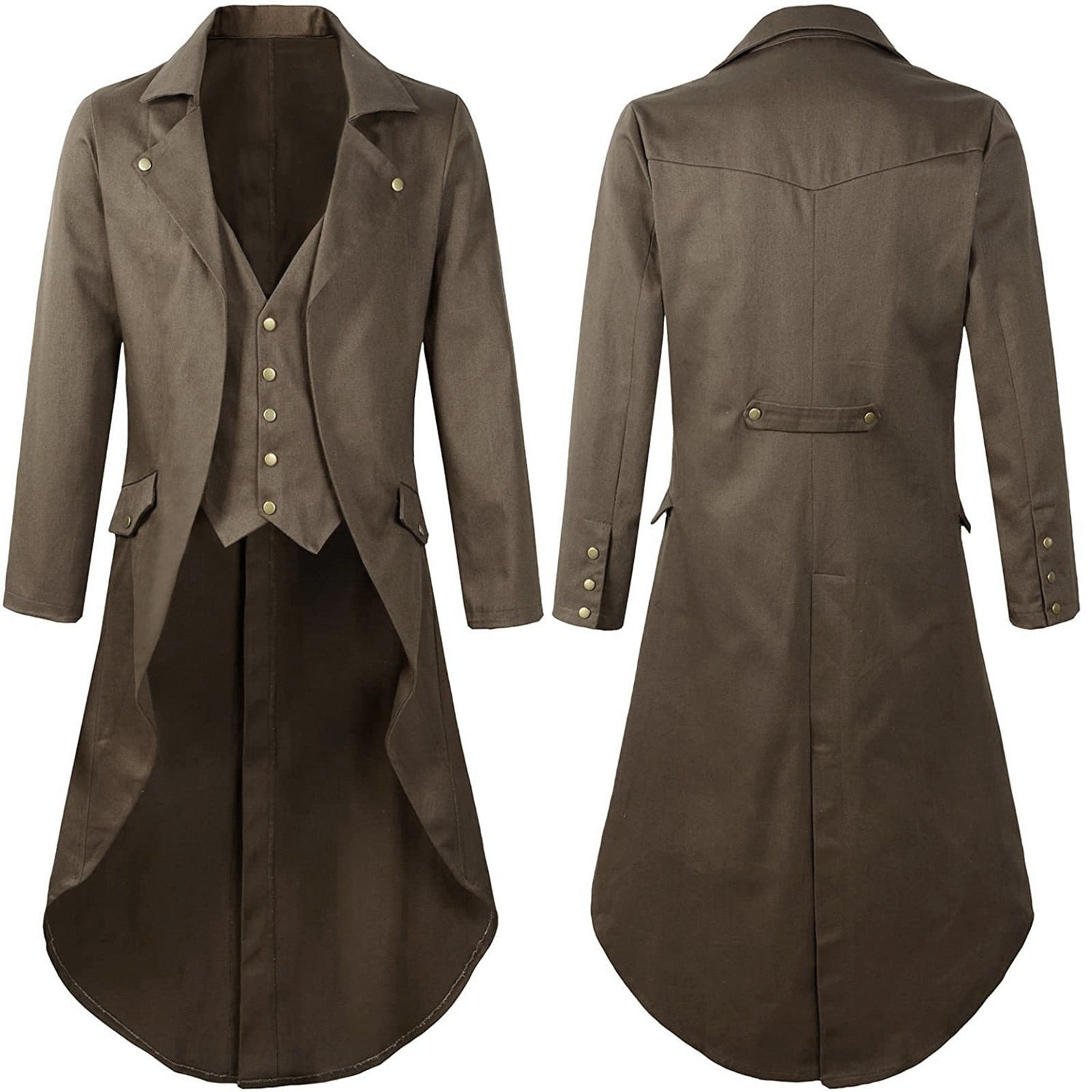 QATAINLAV Men's Vintage Steampunk Gothic Victorian Jacket Medieval Renaissance Pirate Frock Coat Formal Tuxedo Halloween Costumes Birthday Gifts Coffee S
