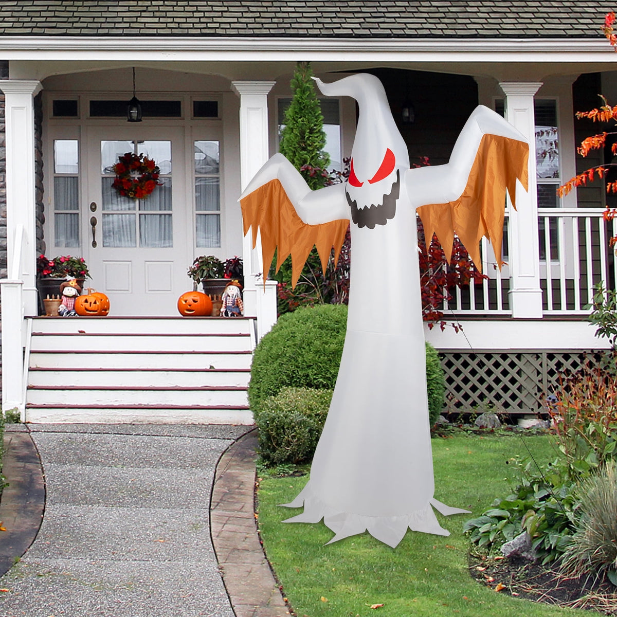 Ktaxon 12' Halloween Inflatables Outdoor Halloween Ghost Decoration with 4 LED Lights Blow up Ghost Flashing Flame