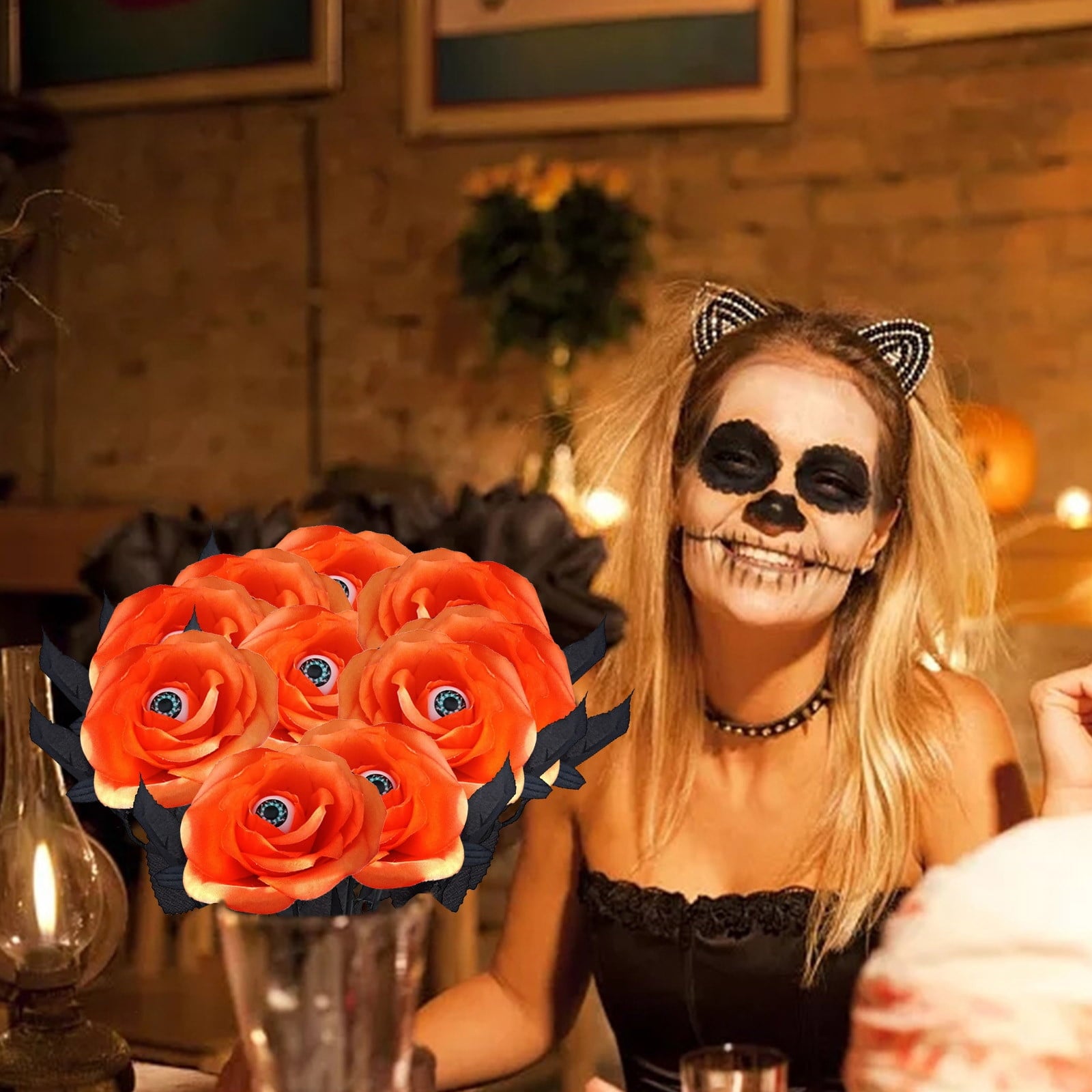Feltree Halloween Decorations 10 Pieces Faux Rose With Eyeballs Halloween Faux Eyeball Flowers Faux Gothic Rose Bushes For Halloween Party Home Decorations