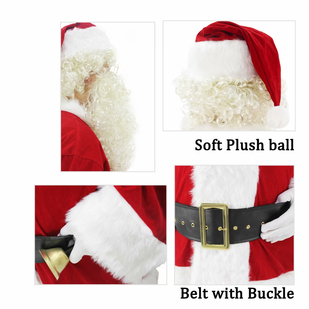 Men's Santa Claus Costume 11PCS. Velvet Adult Deluxe Santa Suit -M
