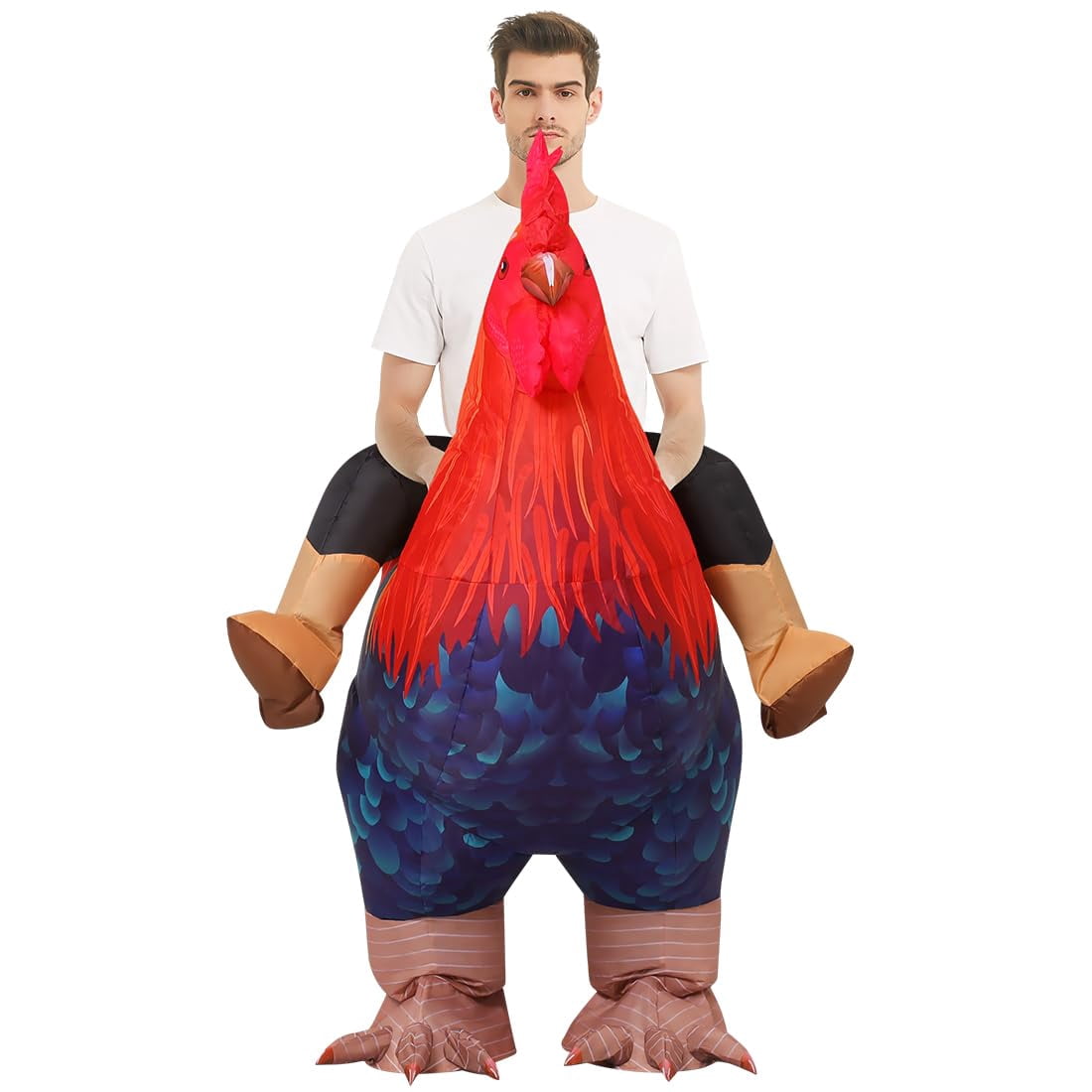 COMIN 72 inch Inflatable Chicken Costume Rooster Adult Suit Funny Cosplay Halloween Costume for Men Women Birthday Party