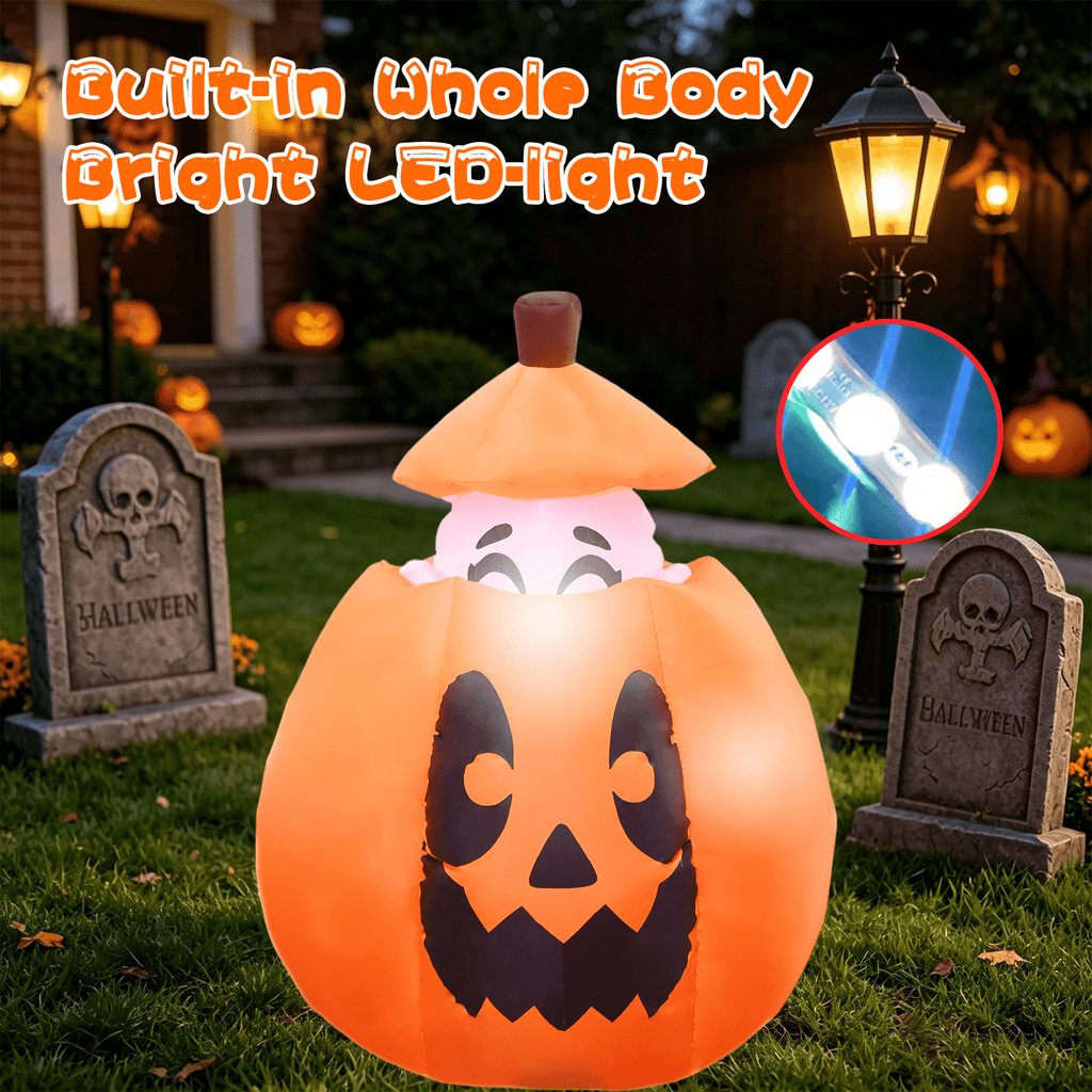 KINQUINN 5FT Halloween Inflatables Decorations Outdoor, Pop Up Halloween Blow Ups Pumpkin Yard Decorations with LED Lights for Garden, Lawn, Home, Yard, Indoor, Outside, Party, Porch