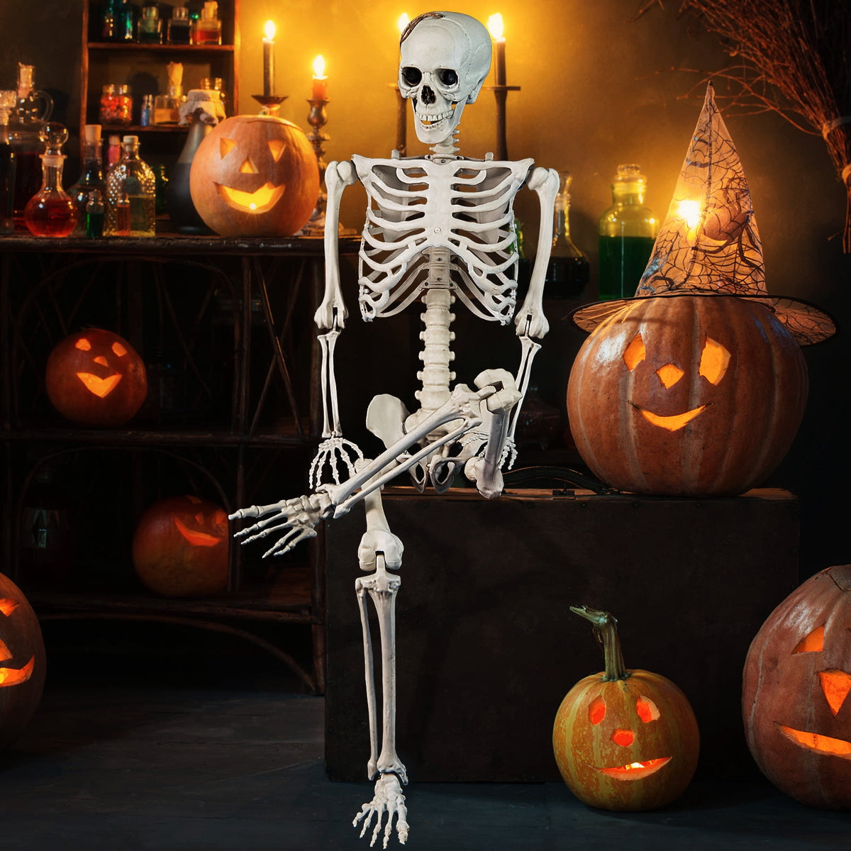 Costway 5.4ft Halloween Christmas Skeleton Life Size Realistic Full Body Hanging with Movable Joints 63 Inches