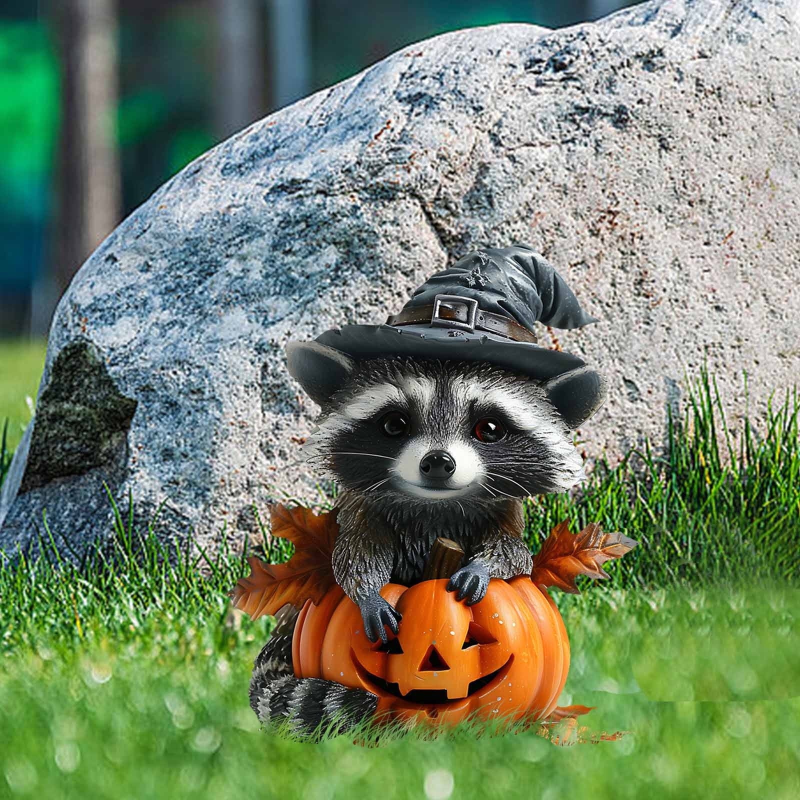 BGZLEU Raccoon Halloween Yard Decorations Stakes, Stacked Pumpkins Halloween Outdoor Decorations, Pumpkin for Halloween Outdoor Lawn Patio Pathway Decor, Halloween Garden Sculpture Ornament