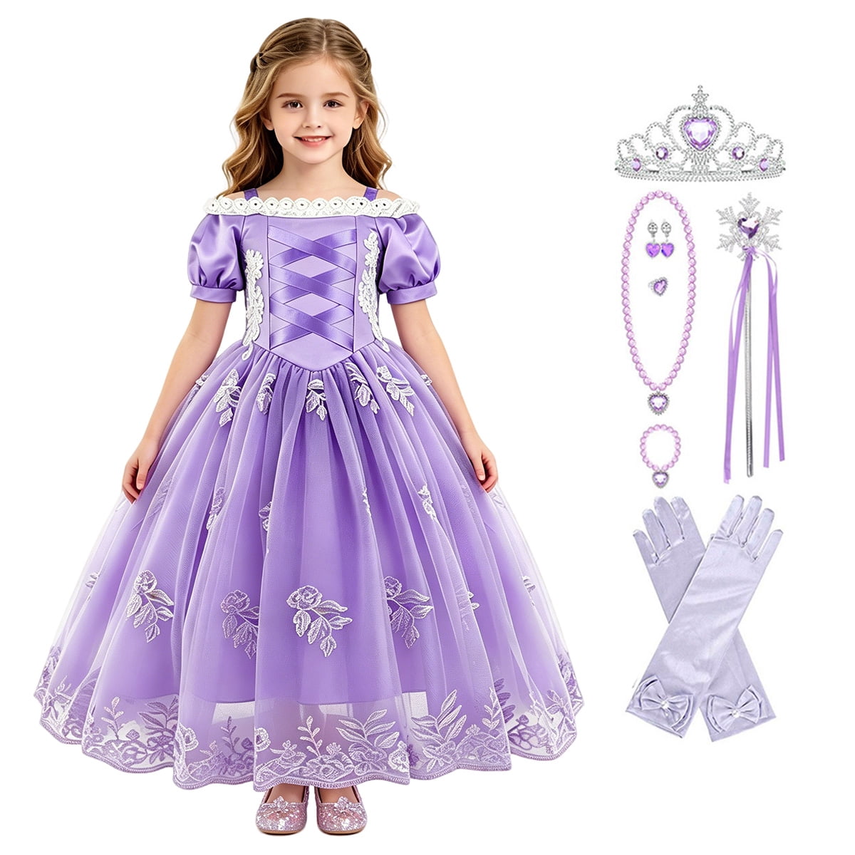 HAWEE Princess Dress for Girl Pink Cosplay Halloween Costume Puff Sleeve Layerd Dresses