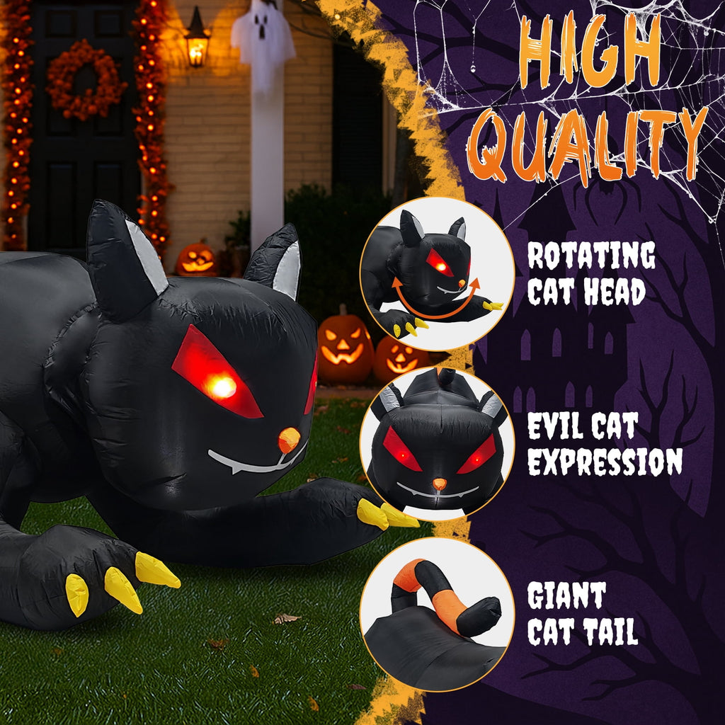 UBesGoo 6.5' Halloween Black Cat Inflatable Moving Head, Halloween Decorations Blow Up Yard Decor Built-in LEDs for Holiday Party