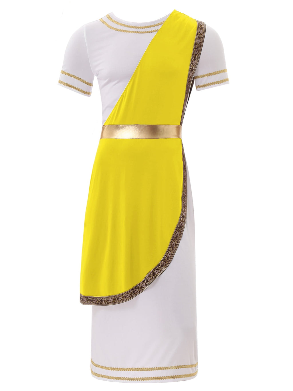 iixpin Mens Halloween Toga Robe Ancient Roman Costume Short Sleeve Greek God Tunic with Belt Yellow 3XL